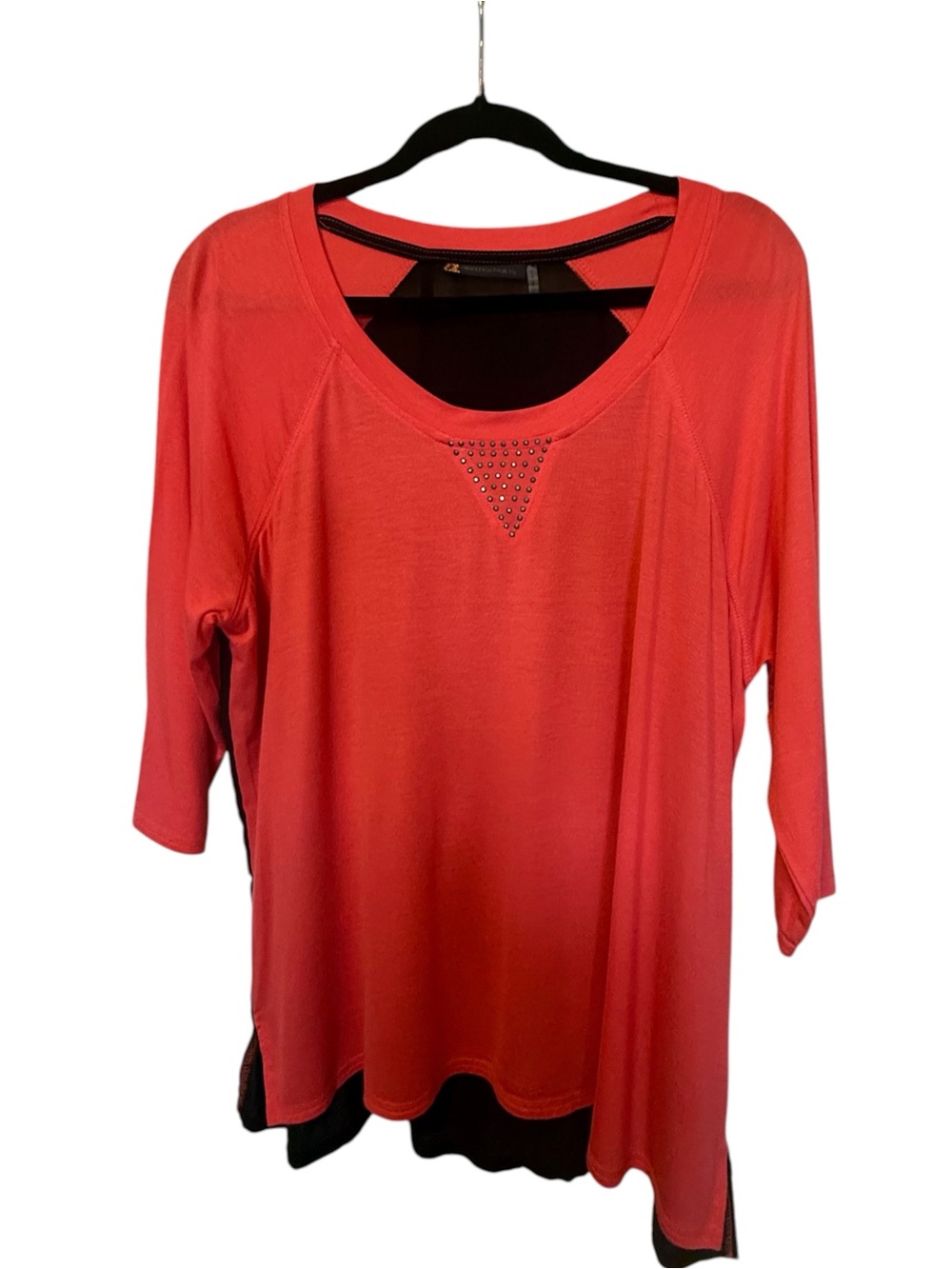 Women's Coral Scoop Neck 3/4 Sleeve Jersey with Stud Accent